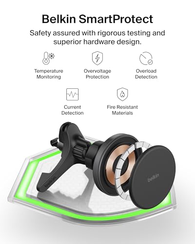 Belkin Wireless Car Charger, Magnetic Car Vent Mount w/ 3.3ft USB C Cable, Qi2 MagSafe Compatible Fast Charging iPhone Charger for iPhone 17, Galaxy S26, Pixel 10, & More - Travel Accessories - Black - style: Vent Mount