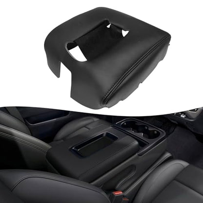 Priprilod Leather with Black Stitch Center Console Leather Lid Armrest Cover Replacement Black（#H3B or 4AA or H0U） Compatible with Chevy Silverado GMC Sierra 2014 2015 2016 2017 2018 - color: Black with Black Stitch