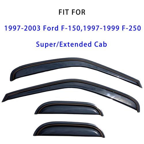 Tape On Window Visors Compatible with 1997-2003 Ford F-150,1997-1999 F-250 Super/Extended Cab, Side Vent Window Deflector Rain Guard Shade,Truck Accessories-4pcs - size: For Ford F-150 Super/Extended Cab 1997-2003