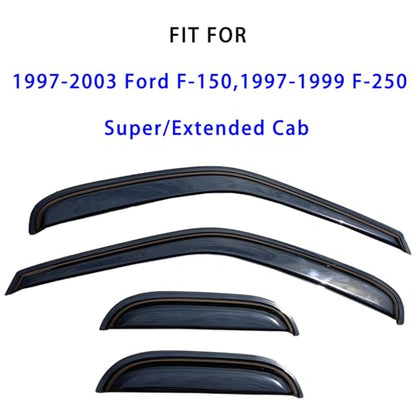 Tape On Window Visors Compatible with 1997-2003 Ford F-150,1997-1999 F-250 Super/Extended Cab, Side Vent Window Deflector Rain Guard Shade,Truck Accessories-4pcs - size: For Ford F-150 Super/Extended Cab 1997-2003