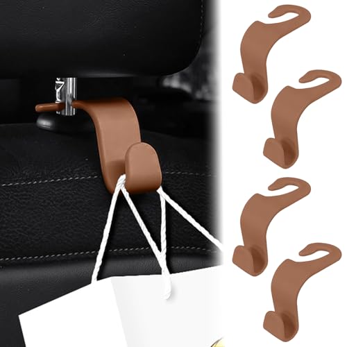 4 PCS Car Seat Hooks Set,Universal Car Headrest Hooks for Bags Purses Groceries, Back Seat Organizer Hanger,Brown - color: Brown