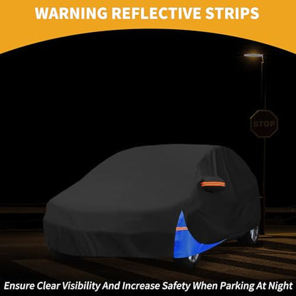 Waterproof All-Weather Universal Car Cover with Right Side Zipper, 190T Polyeste Black Blue Fits for Hatchback 163" to 177" Length - size: Fit for Hatchback Length 163" to 177"