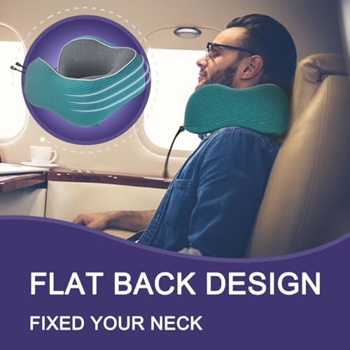 napfun Neck Pillow for Travel with Travel Pouch, Sleep Mask & Earplugs, Memory Foam Airplane Pillow for Headrest Sleep with Eyeshades, Plane Essentials with Eye Blindfold, Teal Striped Kit - color: Teal Striped Kit