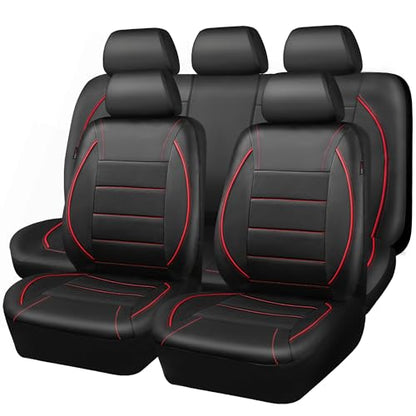 CAR PASS Universal FIT Piping Leather Car Seat Cover, for suvs,Van,Trucks,Airbag Compatible,Inside Zipper Design and Reserved Opening Holes (Full Set, Black and Red) - color: Red Black