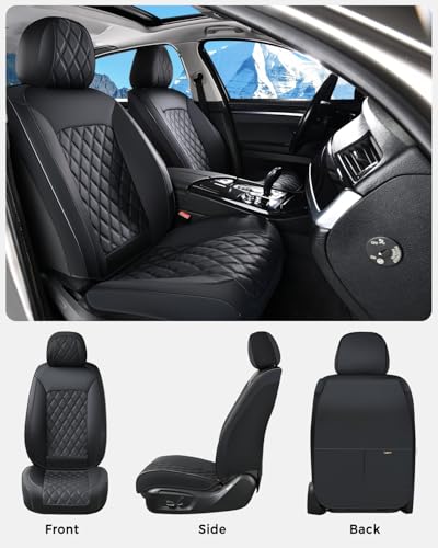 Huidasource Car Seat Cover, Nappa Leather Seat Covers, Velcro Adjustable, Compatible with Airbags, Child Seat, Seat Belts, Universal Fit for Most Cars, Vans, Trucks, SUVs (Full Set/Black) - color: 01FS# Black01, size: 5pcs Full Set