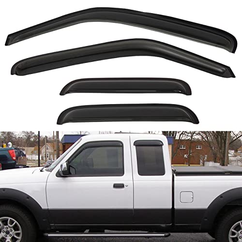 4pcs in Channel Smoke Tint Sun Rain Guard Front Rear Out Mount Tape-On Vent Window Visors Compatible with 99-11 Ranger 99-10 B2300/B2500/B3000/B4000 Super/Extended Cab with Half Size Rear Doors - size: Compatible with 1999-2011 Ford Ranger