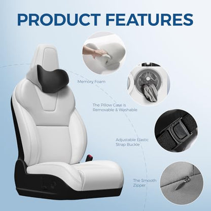 BEBAS Car Headrest Pillow, Ergonomic Neck Pillow with Memory Foam, Universal Car Head Rest Support for Driving Comfort, Breathable Removeable Seat Pillow for Pain Relief (Black, 1 Pack)