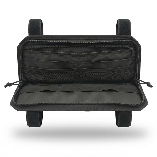 Car Sun Visor Organizer | Multi-Pocket Storage Pouch for SUVs & Trucks | Black Organizer with Double Zippers, Elastic Bands & Glasses Clip | 12.8x7x1.2 Inch