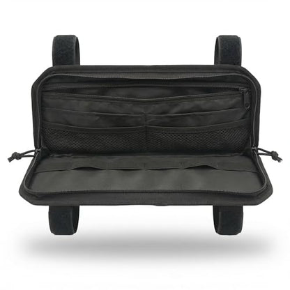 Car Sun Visor Organizer | Multi-Pocket Storage Pouch for SUVs & Trucks | Black Organizer with Double Zippers, Elastic Bands & Glasses Clip | 12.8x7x1.2 Inch
