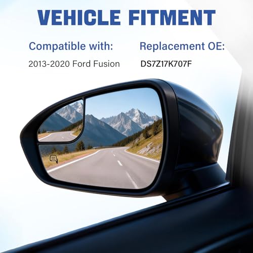Driver Side Heated Mirror Glass Replacement for 2013-2020 Ford Fusion, Rear Left View Mirror Glass with Holder, Replace DS7Z17K707F - size: Left