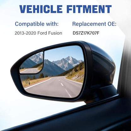 Driver Side Heated Mirror Glass Replacement for 2013-2020 Ford Fusion, Rear Left View Mirror Glass with Holder, Replace DS7Z17K707F - size: Left