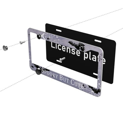 Cute Halloween License Plate Frame Retro Bats Web Spooky Personalise Stainless Steel Funny Design Compatible with Standard License Plate Holder for USA and Canada 6.3 x 12.2 in - color: Cute Halloween, size: 6.3 X 12.2 In-1PC