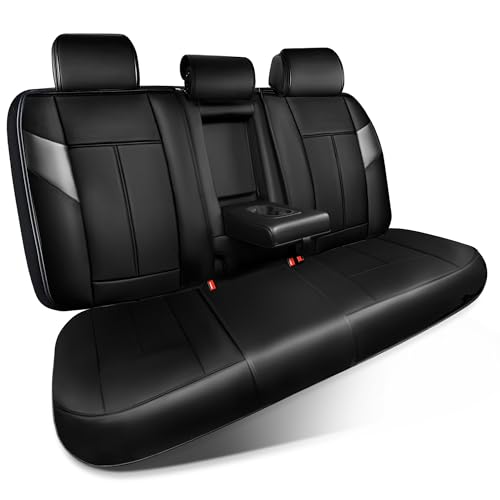 CAR PASS Nappa Leather Back Seat Cover, Waterproof Bench Rear Seat Cover, Breathable Back Row Protector Luxury Cushioned, XL-L-M Size Universal Fit for Cars SUV Pick-up Truck Sedan(Black Charcoal) - color: Black Charcoal, size: Back Rear Seats