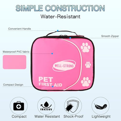 Pet First Aid Kit - Vet-Approved Survival Essentials for Dogs & Cats | Immediate Care Emergency Supplies with Trauma Pad, Tweezers & Bandages | Compact Travel Kit for Home, Camping, Car