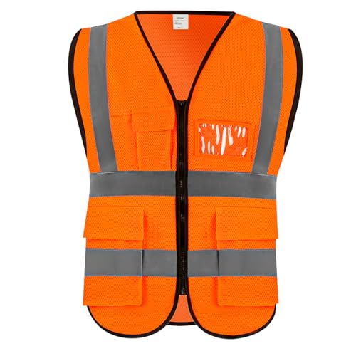High Visibility Vest Safety Vest with Pockets and Zipper Meets ANSI/ISEA Standard(1 Pack 5 Pack) - color: Orange-mesh, size: X-Large