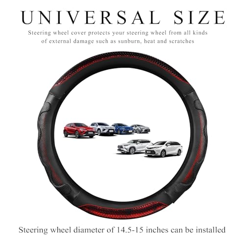 Car Steering Wheel Cover, 15 Inch Anti-Slip Steering Wheel Cover Protector with 3D Honeycomb Design, Universal Steering Wheel Covers for Truck SUV, Car Accessories (Red, Round Shape) - color: Red, Round Shape