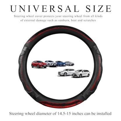 Car Steering Wheel Cover, 15 Inch Anti-Slip Steering Wheel Cover Protector with 3D Honeycomb Design, Universal Steering Wheel Covers for Truck SUV, Car Accessories (Red, Round Shape) - color: Red, Round Shape
