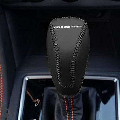 1pc Auto Car Gear Shift Handle Knob Cover Shift Lever PU Leather Protective Interior Accessories for Subaru Crosstrek 2018-2025(Black Stitches) - color: Black Stitches