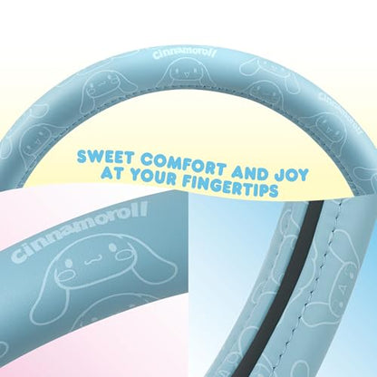 Cinnamoroll Steering Wheel Cover, Official Sanrio Car Steering Wheel Cover with Universal Size 14.5-15.5, Cute Blue for Women, Cinnamoroll Car Accessories (Cinnamoroll Blue Monogram) - style: Cinnamoroll Blue Monogram