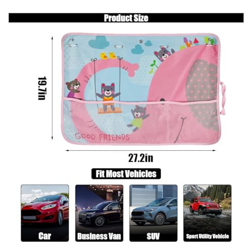 Car Window Shade for Baby, Blackout Car Window Curtain with Storage Pockets & 7 Suction Cups, Cartoon Pattern Cars Side Window Sun Shade Cover for Sun/Heat/UV Rays Protection (Pink-Elephant) - color: Pink-Elephant