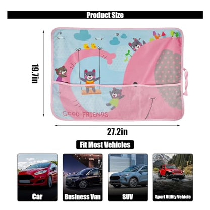 Car Window Shade for Baby, Blackout Car Window Curtain with Storage Pockets & 7 Suction Cups, Cartoon Pattern Cars Side Window Sun Shade Cover for Sun/Heat/UV Rays Protection (Pink-Elephant) - color: Pink-Elephant