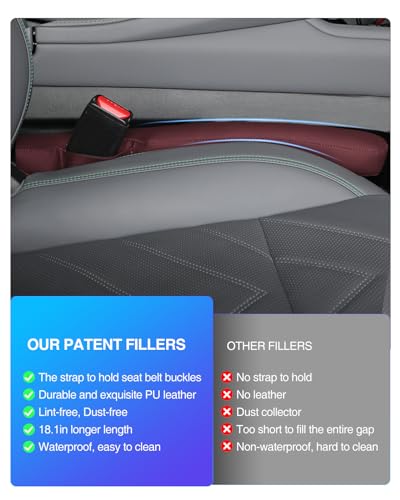 Leather Car Seat Gap Filler Universal for Car Truck SUV to Block The Gap Between Seat and Console Stop Things from Dropping 2 Sets Red, SGF02R - color: red