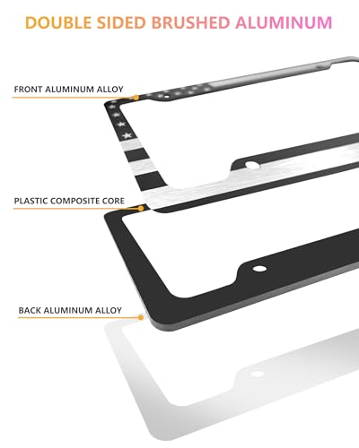 American Flag License Plate Frames - 2 Pack Black Patriotic USA Car Tag Frame in Alum-Plastic Hybrid with Brushed Finish & 3D Metal Decals - style: Black-Aluminum