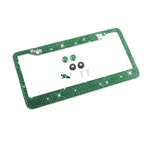 YALOK Bling Car License Plate Frame, Sparkly Rhinestone Stainless Steel License Plate Cover/Holder, Universal for Most Cars, SUVs, Vehicles with Screw Set, Auto Accessories for Women (Dark Green) - color: Dark Green, size: 1PCS