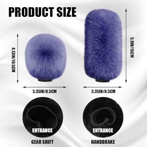 2PCS Plush Car Gear Shift Knob Cover & Handbrake Cover, Shift Knob Protector, Soft Fluffy Gear Handbrake Protective Sleeves, Shifter Lever Brake Handle Warm Plush Set for Cars (Dark Blue) - color: Dark Blue