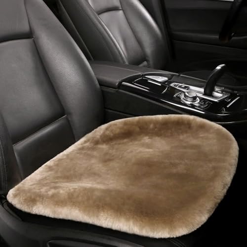 LLB Genuine Sheepskin Car Seat Cushion Seat Covers for Cars Trucks SUV Comfort Seat Protector Pad for Car Driver Seat Car Accessories for Women Office Chair Car Decor (Tan, Front Seat Cushion-1 Pc) - color: Tan, size: Front Seat Cushion-1 Pc