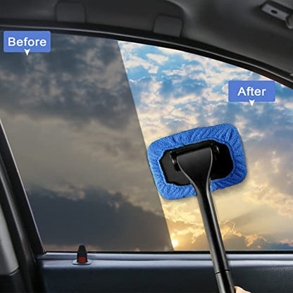 Frienda 2 Set Windshield Cleaner Tool Inside Car Windshield Cleaning Wand Auto Window Cleaner with Detachable Handle, 8 Reusable Microfiber Pads and 2 Spray Bottles for Car Interior(Gray, Blue) - color: Gray, Blue