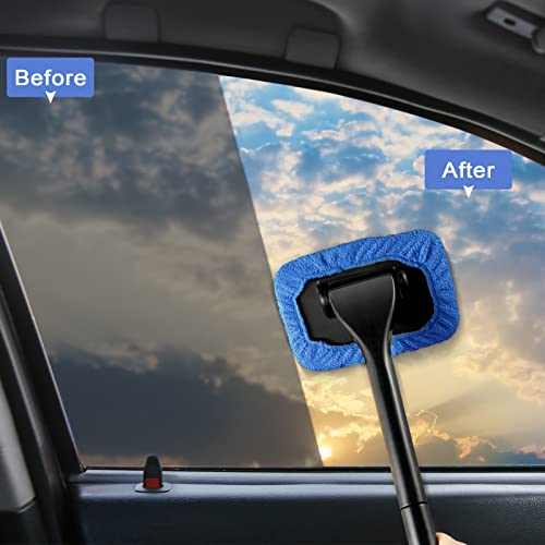 Frienda 2 Set Windshield Cleaner Tool Inside Car Windshield Cleaning Wand Auto Window Cleaner with Detachable Handle, 8 Reusable Microfiber Pads and 2 Spray Bottles for Car Interior(Gray, Blue) - color: Gray, Blue