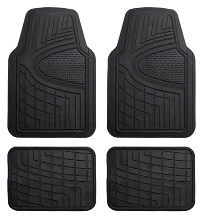 Heavy-Duty Rubber Car Floor Mats - Universal Fit Full Set for Sedans, SUVs, and Trucks - Climaproof & Trimmable - Black