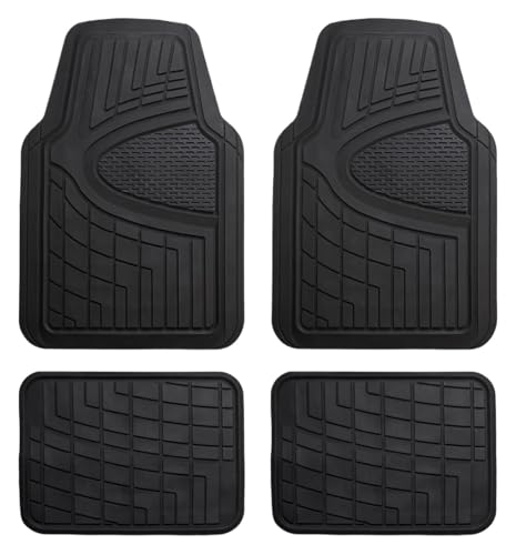 Heavy-Duty Rubber Car Floor Mats - Universal Fit Full Set for Sedans, SUVs, and Trucks - Climaproof & Trimmable - Black