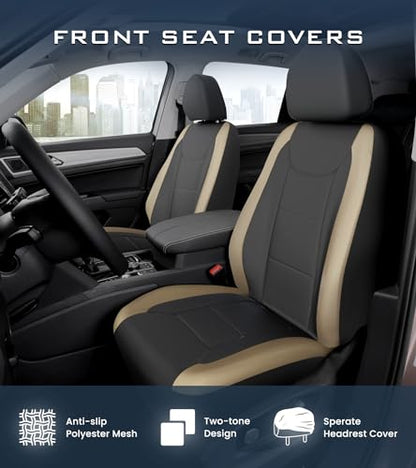 Premium Waterproof Car Seat Cover Full Set, Front and Rear Split Bench Seat Covers for Cars with Thicker Padding, Easy to Install Car Seat Cover Set (Grey) (Beige)