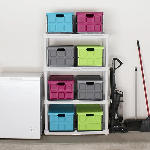 Glad Collapsible Storage Bin with Lid - 48L Foldable Plastic Box for Garage, Car Trunk, and Organization - Stackable Lidded Container with Handles, Green - color: Green