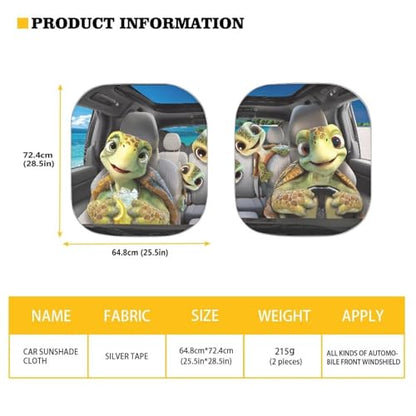 Car Windshield Sunshades,Cartoon Turtles Print 2 PCS Shade Reflective UV Rays Protector Keep Cool Visor Cover Foldable Retractable for Car Truck SUV - color: Cartoon Turtles