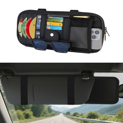 Car Sun Visor Organizer with Extendable Sunshade,Upgraded Version Multi-Pocket Visor Organizer Storage for Car/SUV/Truck with 13CD Holders,Sunglass Clip, Card Holder,Visor Accessories - style: With extender model-Black