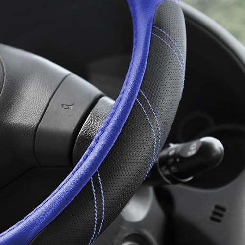 Elantrip Steering Wheel Cover Leather 15 1/2-16 inch Universal Padded Soft Grip Breathable for Car Truck SUV Jeep Anti Slip Blue and Black - color: Black and Blue, size: 15 1/2 - 16 Inch