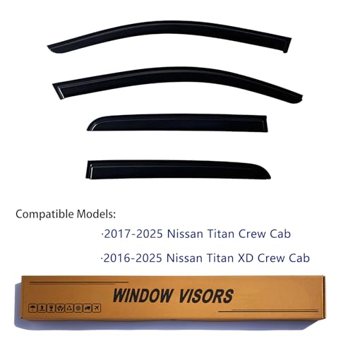 Window Visors Rain Guards fits 2017-2025 Titan, Out-Channel Window Wind Deflectors Vent Shades Accessories for Titan XD Crew Cab 2016-2025, Dark Smoke 4 Pcs, 2018 2019 2020 2021 2022 2023 2024 - size: 2017-2025 Titan Crew Cab