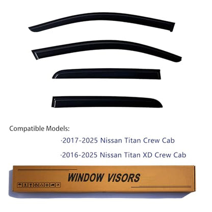 Window Visors Rain Guards fits 2017-2025 Titan, Out-Channel Window Wind Deflectors Vent Shades Accessories for Titan XD Crew Cab 2016-2025, Dark Smoke 4 Pcs, 2018 2019 2020 2021 2022 2023 2024 - size: 2017-2025 Titan Crew Cab