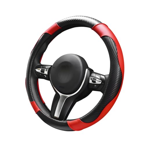Car Steering Wheel Cover, 15 inch Carbon Fiber Microfiber Leather Elastic Steering Wheel Protector, Breathable Anti-Slip Comfortable Steering Wheel Covers for Most Cars (Black&Red) - color: Black&Red