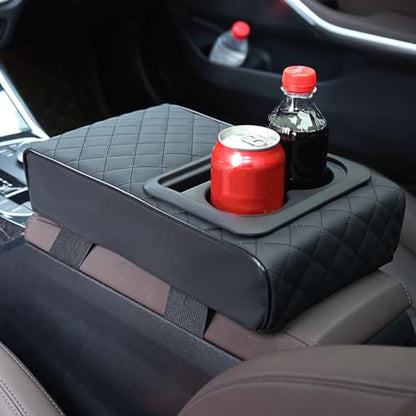 Osilly Car Center Console Armrest Pillow with Cup Holder, Leather Middle Console Protection Cushion with Phone Holder, Memory Foam Auto Arm Rest Box Cover, Universal Vehicle Accessories (Textures) - color: Black Textures