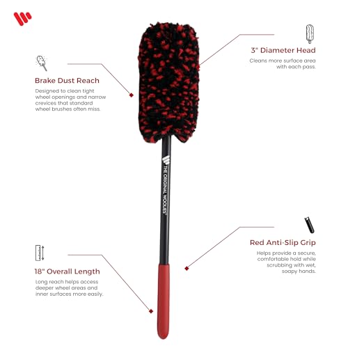 Wheel Woolies Car Detailing Brush - 18” No-Scratch Car Wheel Brush with Anti-Slip Grip Handle | Clean Wheels, Rims, Small Slots, & Brake Dust Crevices | Made in USA