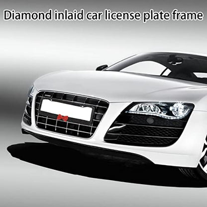 AUCELI Bling License Plate Frame, 2 Pack Stainless Steel Crystal Bow Car Plate Covers, US Vehicle License Bracket Holder with Rhinestone Mounting Bolts, Sparkly Car Accessories for Women (Black/Red) - color: Black/Red