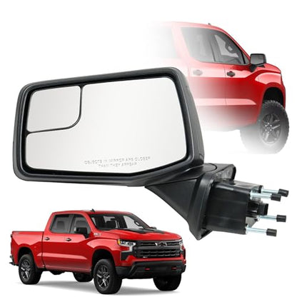 Driver Left Side Door Mirror for 2019-2024 Chevy Silverado 1500, with Heated Power Glass Manual Folding Convex Blind Spot Glass, Replace#GM1320583(5 Pins） - size: Left