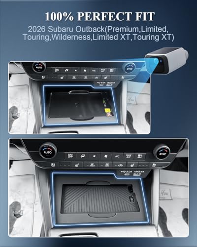 BIBIBO 2026 Outback Center Console Organizer for 2026 Subaru Outback(Premium,Limited,Touring,Wilderness,Limited XT,Touring XT) Insert Silicone Wireless Charging Mat - color: Black- Wireless Charging Mat