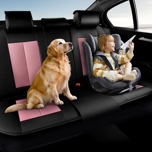Coverado Car Seat Covers, Back Seat Cover, Rear Car Seat Cover, 3-Pieces Waterproof Car Seat Cushion, Car Seat Protector, Faux Leather Seat Cover Seat Protector Universal Fit Most Cars, Black&Pink - color: Black&Pink