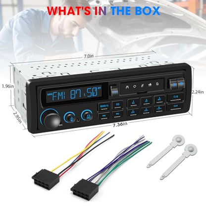 Single Din Retro Car Radio: European Style Stereo for Classic Vehicles - Bluetooth FM AM USB SD AUX USB-C Fast Charge 4-CHN 2 Subwoofer Outputs SWC