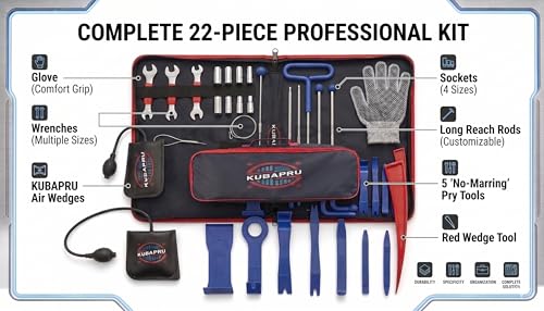 22-Piece Car Repair Tool Kit – Stainless Steel Automotive Tools, Inflatable Air Wedge, Multifunctional Vehicle Maintenance & Emergency Set with Carrying Bag